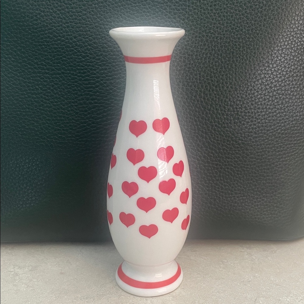 Vintage Heart Patterned White and Red Lefton Bud Vase